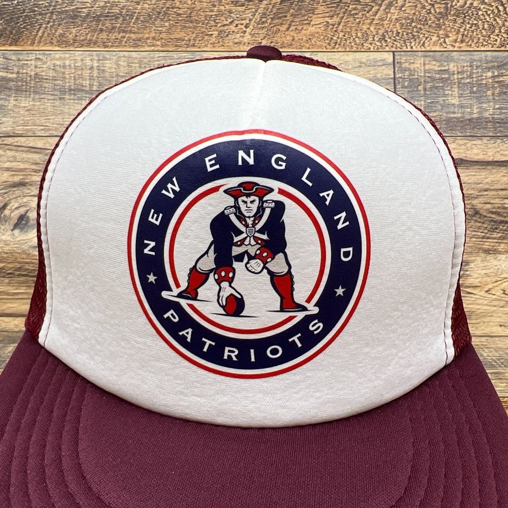 Vintage New England Patriots Mens Trucker Hat Maroon Snapback 1960 Logo NFL Cap - Picture 3 of 7